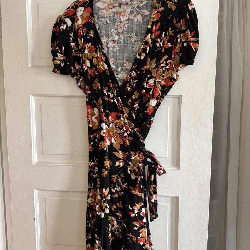 HEART OF HAUTE Rayleine Autumn Blossom Floral Wrap Dress  Rayon  1X 14